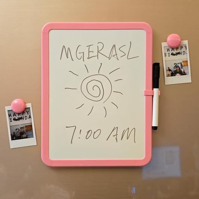Magnetic Whiteboard, Erasable Notepad, Portable Drawing Board, Teaching Whiteboard, Magnetic Dry Erase Board for Lockers, 8.5“ x 11” with Marker and 2 Magnets(Pink)
