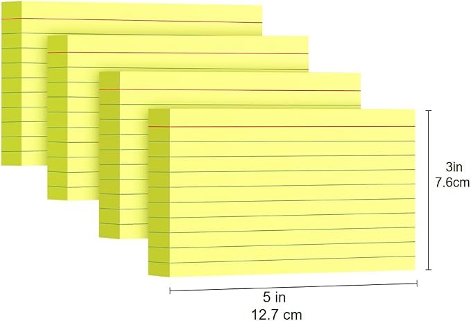 YIZUUN Yellow Index Cards 3x5, 200 Pack, Ruled Index Cards, Flash Cards for Studying, Heavy Note Cards for Office, Home and School, 4 Packs of 50