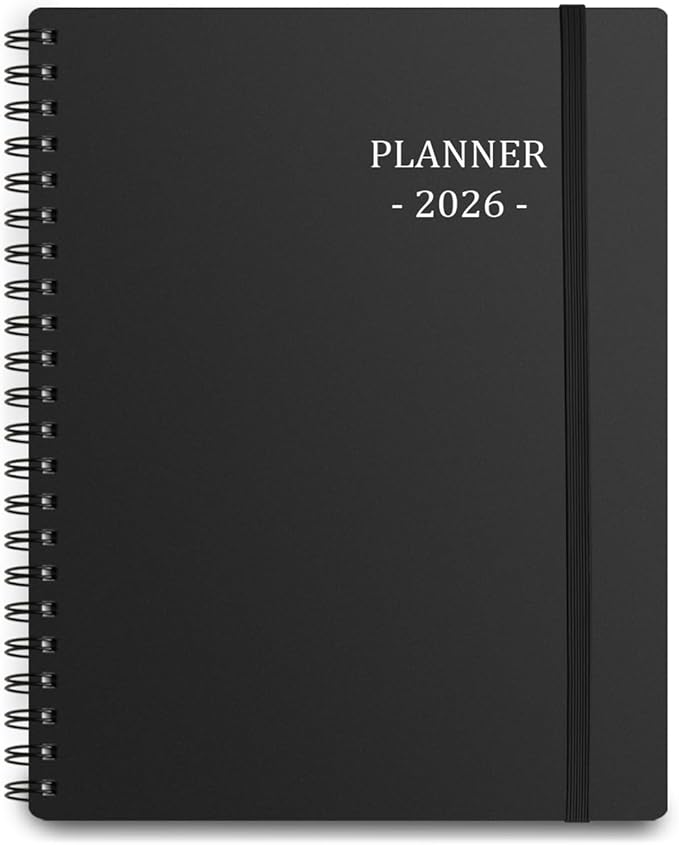 Tiankool Planner 2026, Jan 2026 - Dec 2026 Weekly Monthly Planner with 12 Monthly Tabs and Elastic Closure, Inner Pocket, Round Corner,5.8" x 8.25"- Black