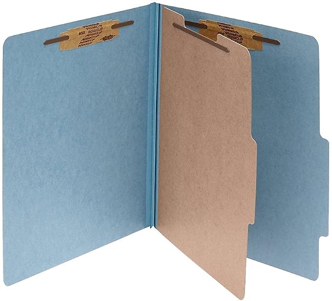 ACCO Classification Folders with Fasteners, Pressboard, 4-Part, Letter Size, Blue, 10 per Box (15024), Sky Blue