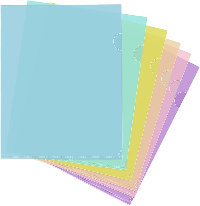 6 Pack Plastic File Folders, Letter Size Clear Project Sleeves for 8.5 x 11 Paper, Assorted Colors Transparent Document Protectors, Acid-Free Poly Jackets for Home, School & Office