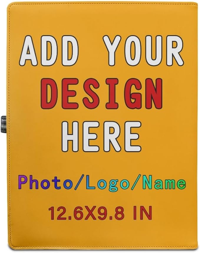 Personalized Leather Portfolio for Men Women, Custom Logo/Text/Photo Binder, A4/Letter Size Document Holder for Documents, Business, Conference, School, Orange