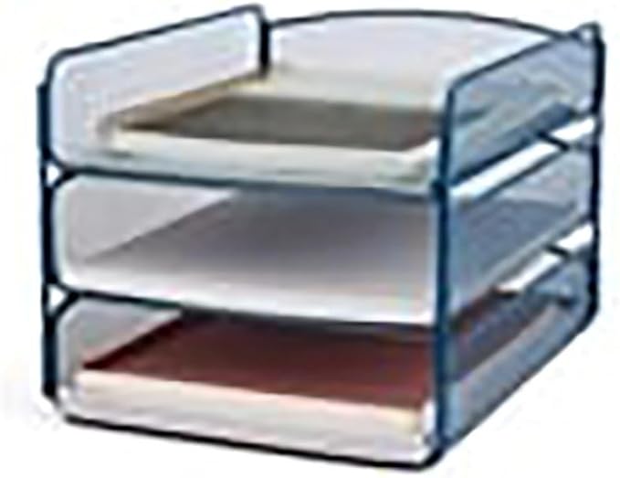 Scranton & Co 3-Tray Steel Mesh Desk Organizer, Blue Powder Coat Finish, 8" H x 9.25" W x 11.75" D, Letter-Size Paper Holder, Durable Office Supply Organizer for File Storage