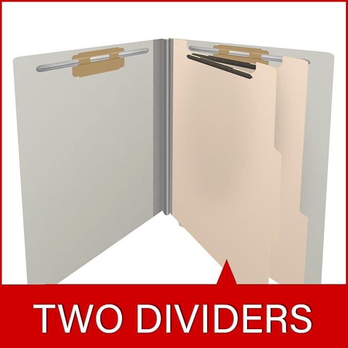 25 Pt. Pressboard Classification Folders, Full Cut End Tab, Letter Size, 2 Dividers, Light Gray (Box of 10)