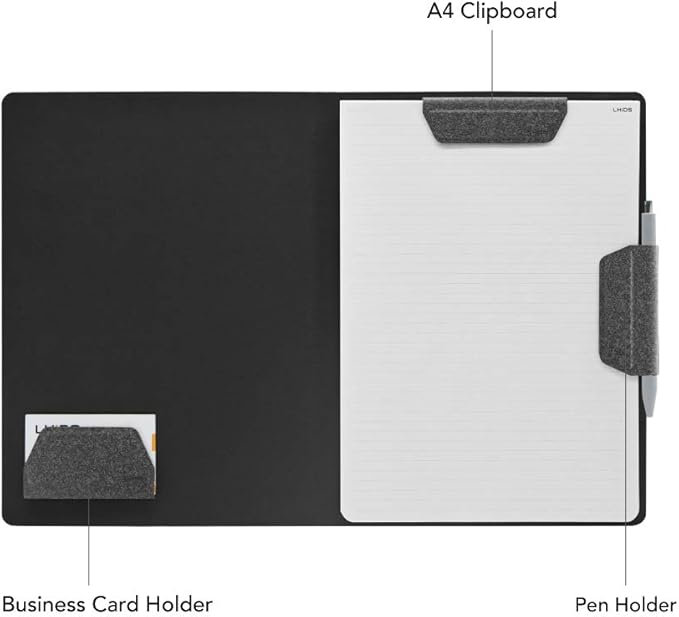 LHiDS Magnetic Business Portfolio Lite Resume Padfolio Organizer with Clipboard, Paper Clip, Writing Pad, Pen/Card Holder, Magnetic Closure for Work, School and More (Black, A4/Letter)