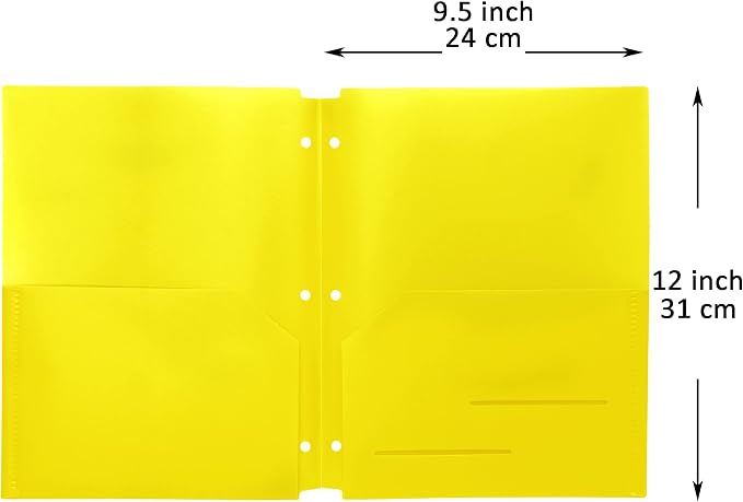 Youngever 6 Pack Heavy Duty Plastic Two Pocket Folders, Binder Dividers with Pocket, 3 Hole Punch Folder with Notches, Binder Folders (Yellow)