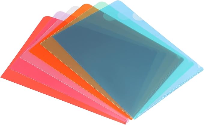 PATIKIL L Type Folders, 12 Pack A5 8.8 x 6.3 Plastic File Project Pockets Clear Paper Document Jacket Sleeve for Office, Multicolor