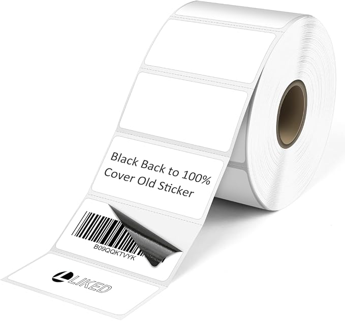 L LIKED 2" x 1" Direct Thermal Labels, Permanent Adhesive Barcode Adress Labels & Compatible with Rollo, Zebra and Other Desktop Printers (1 Roll, 1300 Labels)