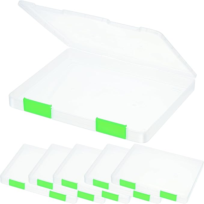 PATIKIL Clear A4 File Portable Project Case with Buckle Plastic Storage Box for 8.5" x 11" Letter Paper Scrapbook Paper Storage Boxes, 6Pcs, 12.4"x9.8"x1.2", Light Green