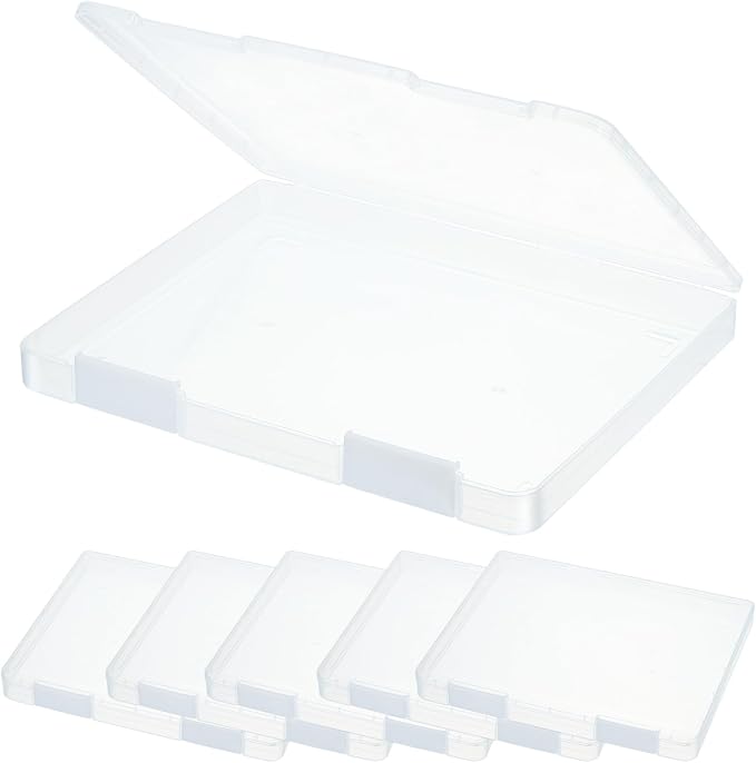 PATIKIL Clear A4 File Portable Project Case with Buckle Plastic Storage Box for 8.5" x 11" Letter Paper Scrapbook Paper Storage Boxes, 6Pcs, 12.4"x9.8"x1.2", White