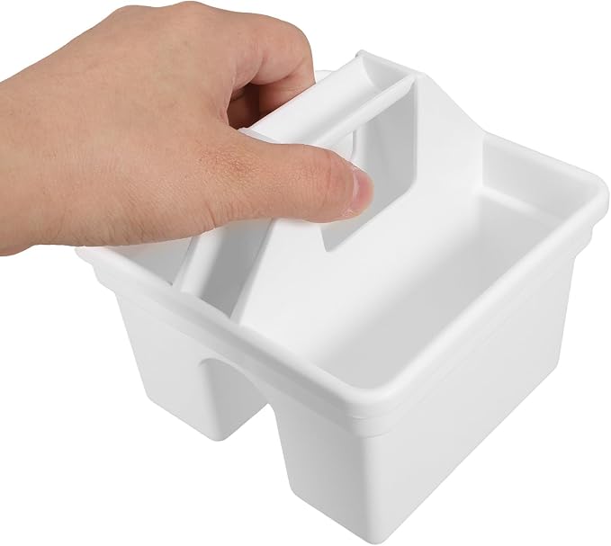 VILLCASE Multifunctional Plastic Caddy Organizer with Handle for Desk Storage Sturdy PP Material Pen and Pencil Holder Small Compartments for Office Supplies and Craft Tools White Desktop