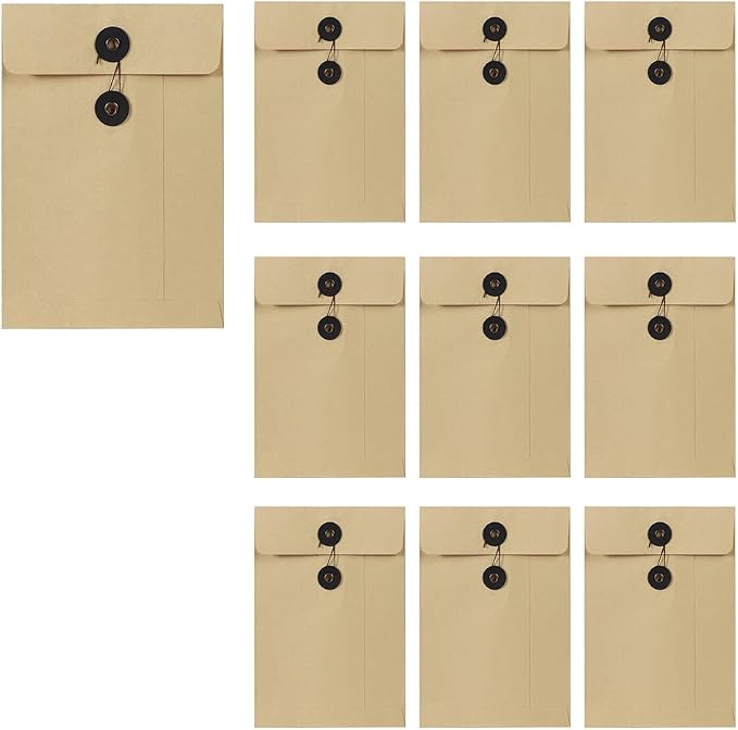 10 Pcs Vintage Kraft Paper File Folder Thickened A5 Filing Envelope Project Photo Pockets Reusable Document Wallet Bag with String Tie Closure for Office Home