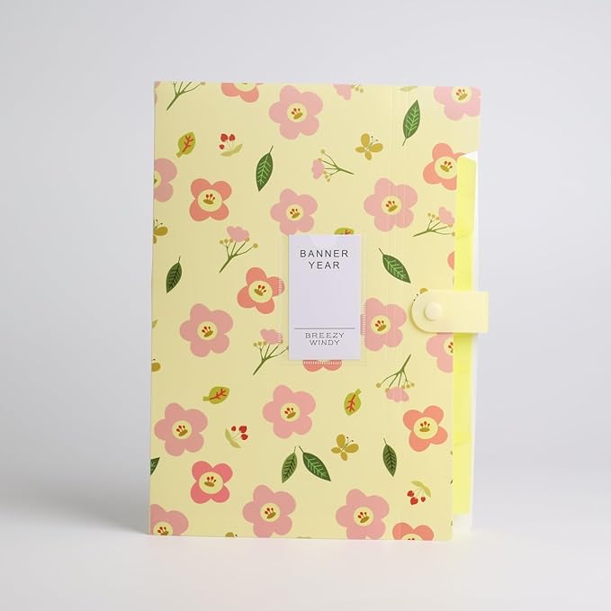 Folder Organizer Expanding File Folder Patternted - Accordion Document Organizer with 6 Pockets and Labels, Waterproof A4/Letter Size for School Office Home (Glod Floral)