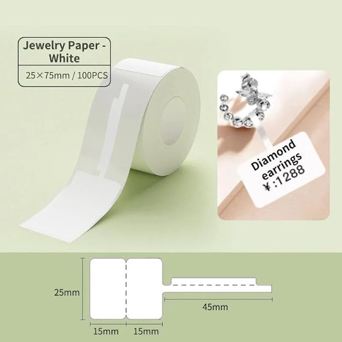 B1 Jewelry Label Tape Adapted Labels Sticker Standard Laminated Office Container Labeling Tape Replacement for Niimbot B21 B1 B3S Label Maker (2 Rolls, 02T White)