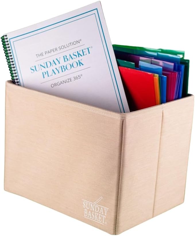 Organize 365 Paper Organizer Solution | Home Office Organization & Document Holder | File Box for Paper Storage | The Classic Sunday Basket® System (Champagne)