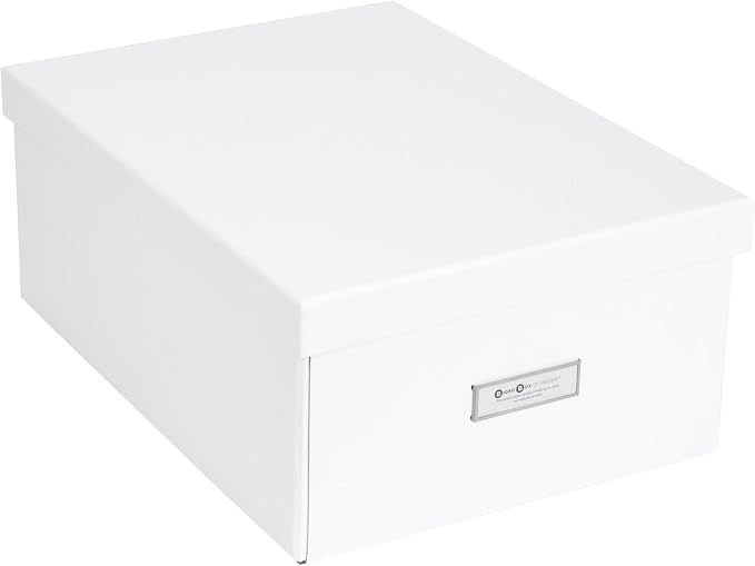 Bigso Box of Sweden Katia Collapsible Storage Box with Labelframe for Easy Identification - Simple Assembly Without Tools - Decorative Storage Boxes with Lids - 11.3in x 15.4in x 6.4in - White