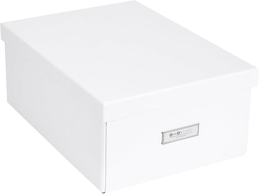 Bigso Box of Sweden Katia Collapsible Storage Box with Labelframe for Easy Identification - Simple Assembly Without Tools - Decorative Storage Boxes with Lids - 11.3in x 15.4in x 6.4in - White