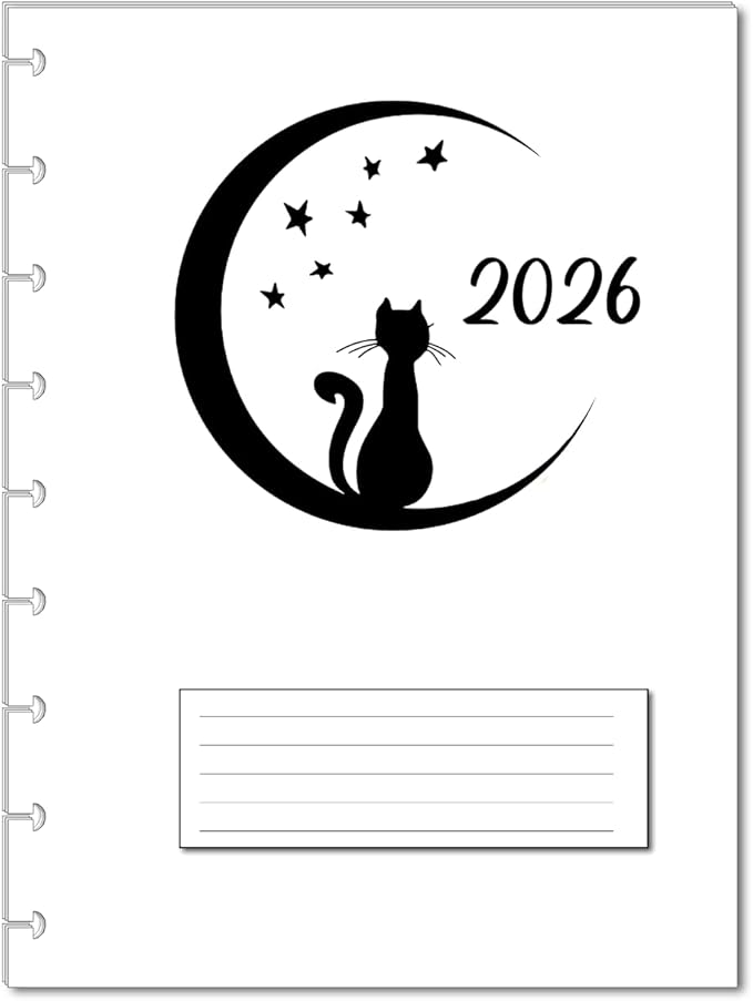 2026 Monthly Planner Calendar Refills for 7,8,9,11 Disc Mini, Classic, Skinny, Junior, Big size Discbound, Happy Planners, Loose-Leaf Inserts, 12 Month (9 Disc Classic, Cat)