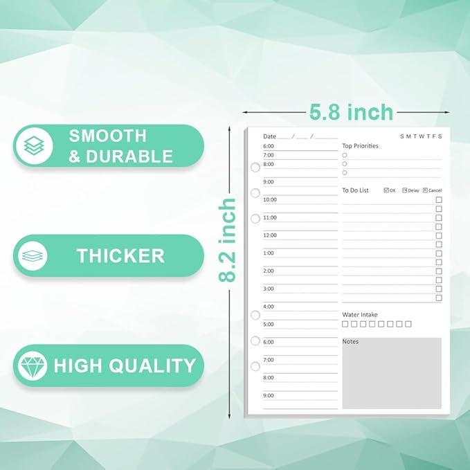 (3 Pack) Undated Daily Planner Refill - A5 Planner Inserts, 300 Sheets/600 Pages, 6 Hole Refills Paper, Planners Refills for Filofax, College Ruled, 5.8 X 8.26 Inch, 6-Hole Punched, 100gsm
