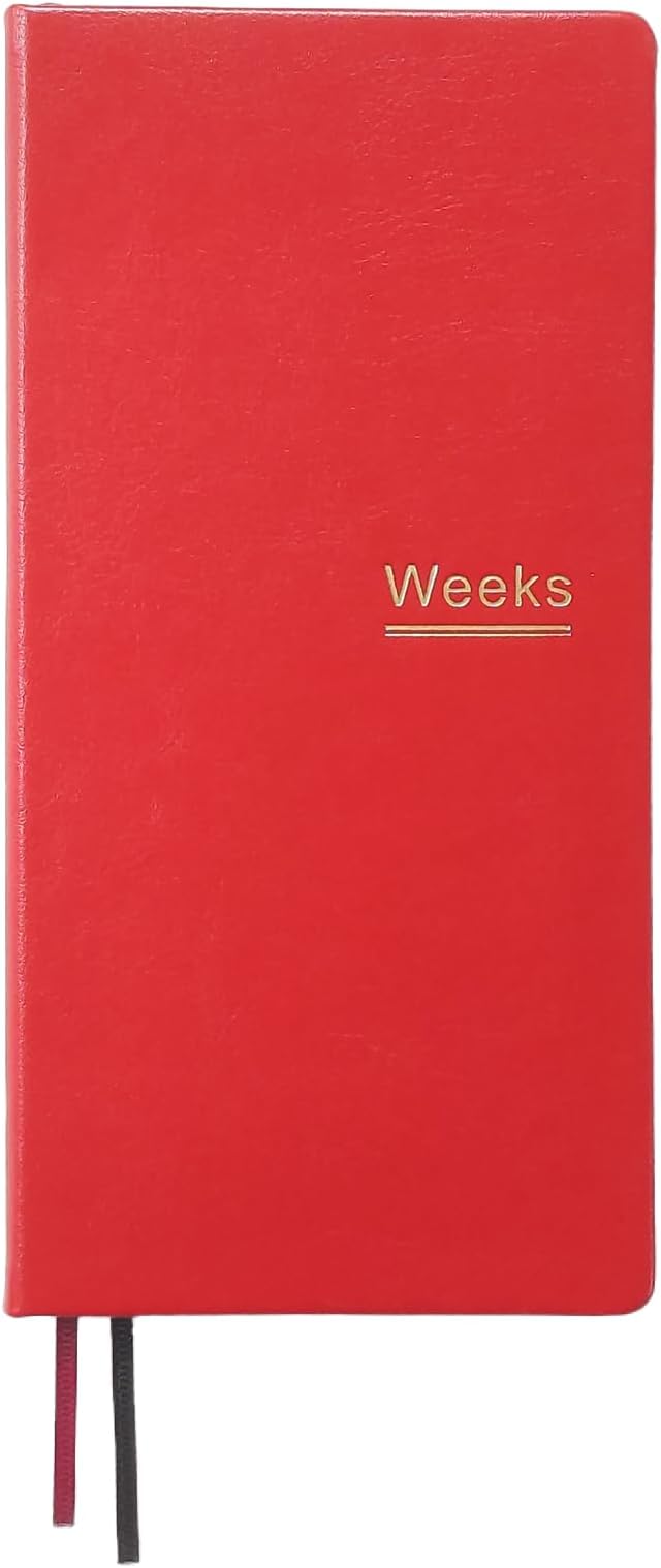 A6 Weekly Planner Undated Weeks Portable Size Organizer Appointment PU Leather Journal Pocket Notebook (Red)