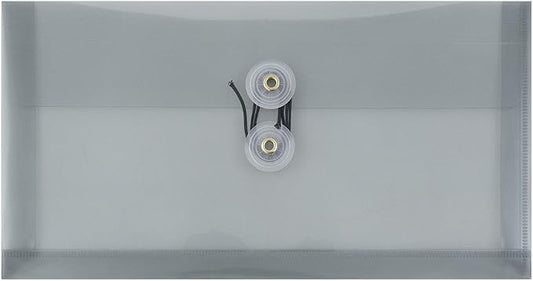 JAM PAPER Plastic Envelopes with Button & String Tie Closure - #10 Business Booklet - 5 1/4 x 10 - Smoke Gray - 12/Pack