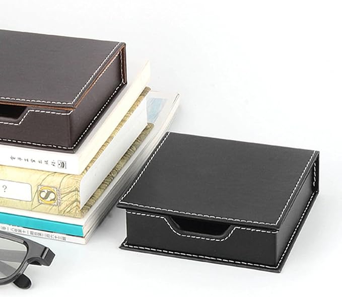 Luzen 1PC Square PU Leather Self-Stick Note Pad Holder Dispenser Desktop Sticky Notes Box Memo Paper Notepad Holder Business Card Desk Organizer for Home Office School Supplies, Black
