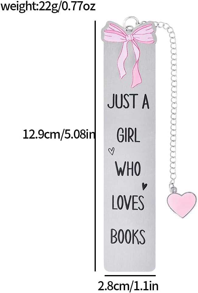 Pink Bowknot Stainless Steel Bookmark - Printed with Cute Bowknot Patterns & Equipped with Heart Pendants, Ideal for Female Readers, Perfect Birthday Gift for Girlfriends (Style A)