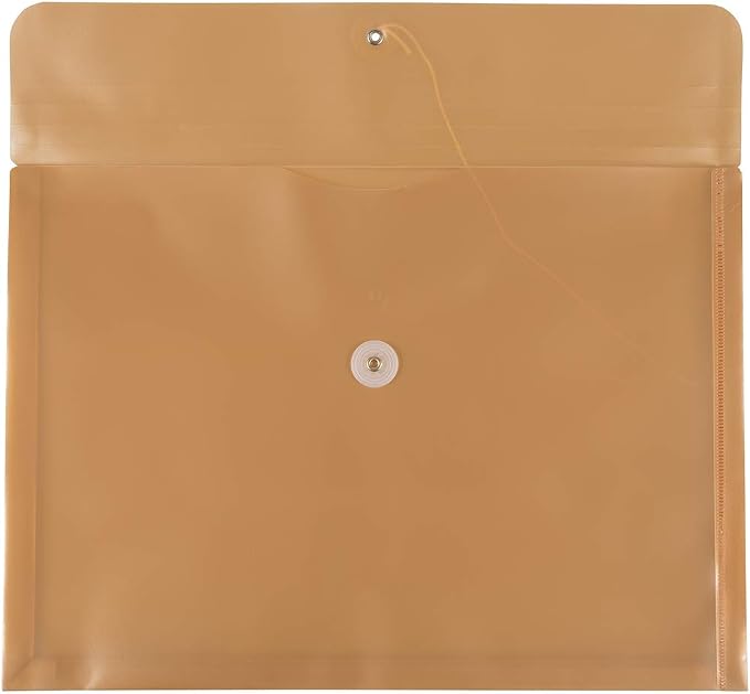 JAM PAPER Plastic Envelopes with Button & String Tie Closure - Legal Booklet - 9 3/4 x 14 1/2 - Gold - 12/Pack