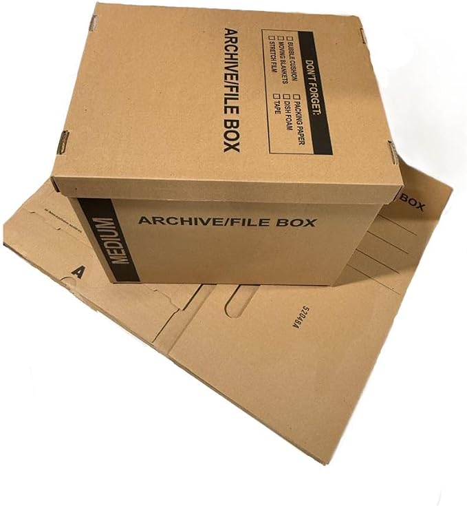 supplyhut 10 - Pack 18x15x14 Medium Standard File Storage Moving Box with Lid Letter Handles