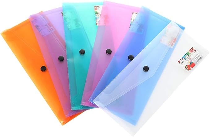 6Pcs Plastic File Folder Envelopes Document Organizer with Snap Button Clear File Folders for School Office Filling Product (Random Color)