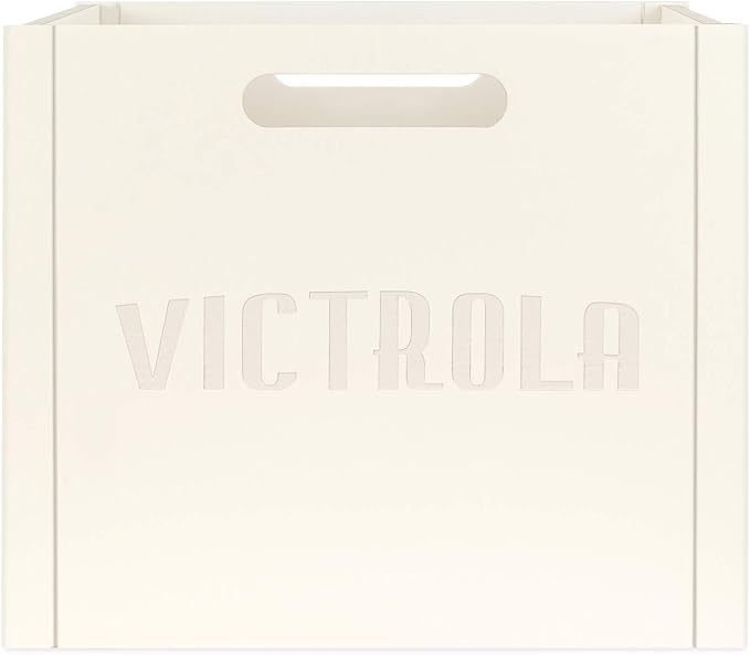 Victrola Wooden Record Crate – Tabletop Vinyl Album Holder, No-Tool Assembly, Holds Over 50 Records, Real Wood Construction, Elegant Design (White)