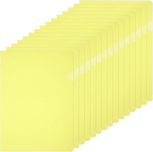 PATIKIL A4 Plastic Folders, 15 Pack Clear Folders L Type Project Pockets Paper Document Jacket Sleeves L Shaped Transparent for Documents Plastic Office File, 8.7x12.2in, Yellow