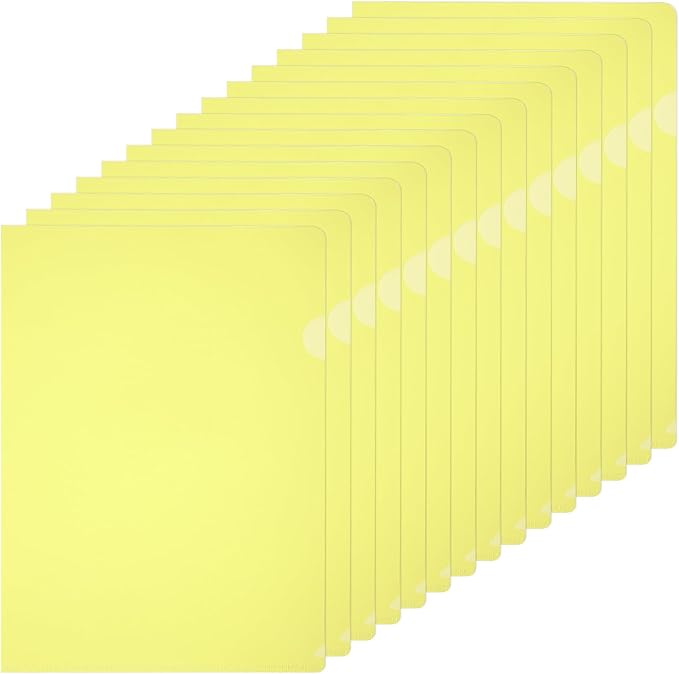 PATIKIL A4 Plastic Folders, 40 Pack Clear Folders L Type Project Pockets Paper Document Jacket Sleeves L Shaped Transparent for Documents Plastic Office File, 8.7x12.2in, Yellow