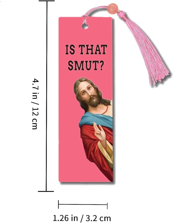 Peeking Jesus is that Smut?Bookmark Inscribed with Hilarious Text and Tassels for Book Lovers,Funny Bookmarks for Adults Humor(Pink-X)