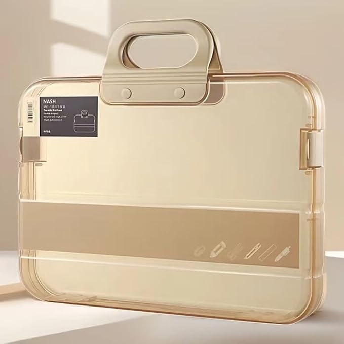 Clear Waterproof Document Storage Box with Snaps PP Files Organizer Cases for A4 Paper Magazines Notebooks School or Office Supplies (Khaki, 1pcs)