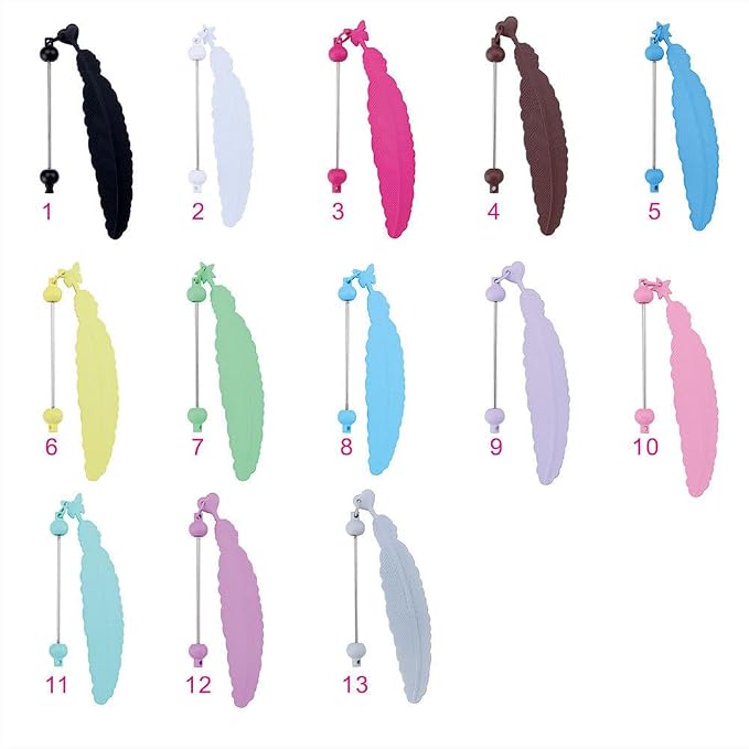 15 Packs Beadable Bookmarks with Bar Bulk Feather DIY Blank Bookmark for Beads Jewelry Pendants Charms Beading Book Make Marks Craft Colorful (13 Colors)