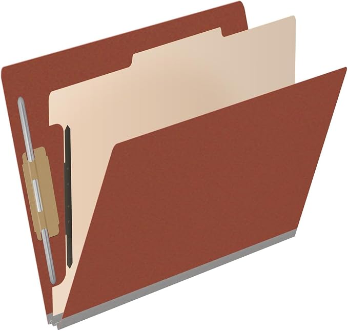 25 Pt. Pressboard Classification Folders, Full Cut End Tab, Letter Size, 1 Divider, Brick Red (Box of 10)