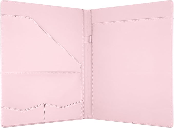 MOWPOG Professional Padfolio Portfolio Binder, Faux Leather Interview Resume Folder, Letter Size A4 Legal Writing Pad Holder, Document Organizer for Business School Office Conference (Pink)