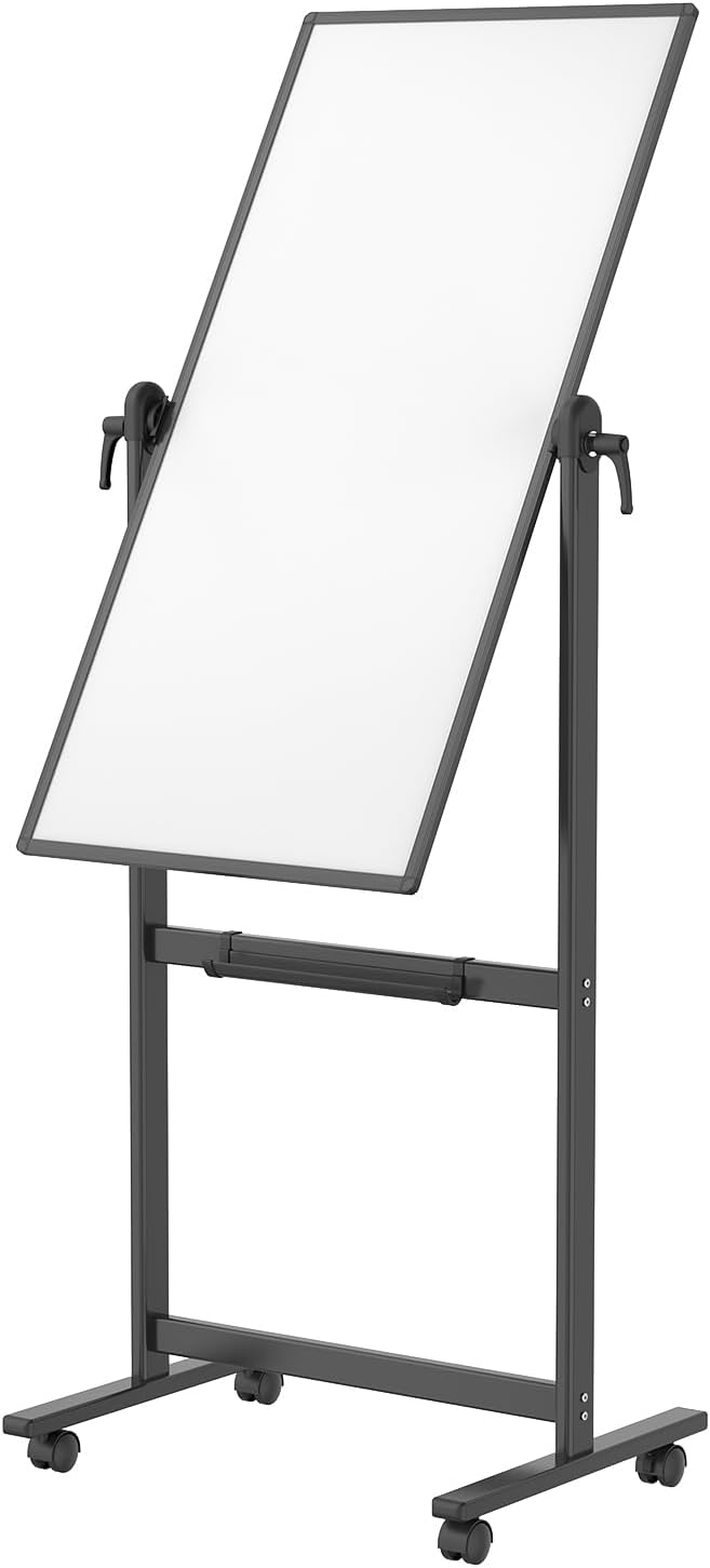 VIZ-PRO Double-Sided Magnetic Mobile Whiteboard, 48 x 24 Inches, Black Aluminium Frame and Stand