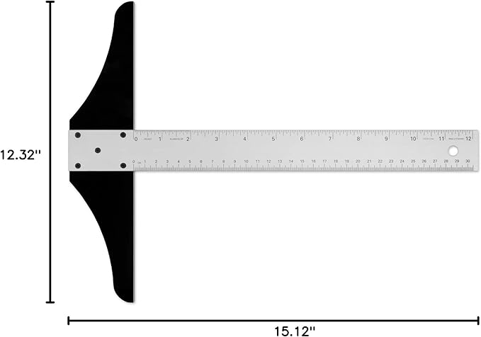 Alumicolor 12-inch Non Slip Standard Aluminum T-Square for Art Framing & Drafting, Silver