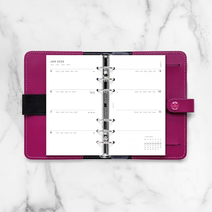 Filofax Calendar Diary Refill, Personal/Compact Size, Week-to-View, Minimal Diary Pack, White Paper, Multilingual: Five Languages, 2026 (C68490-26)