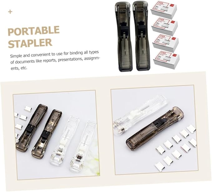 Reusable Desktop Stapler and Refillable Clip Stapler Set with 200pcs Staples, Black Office Document Binding Tool for Home and Professional Desk Supplies