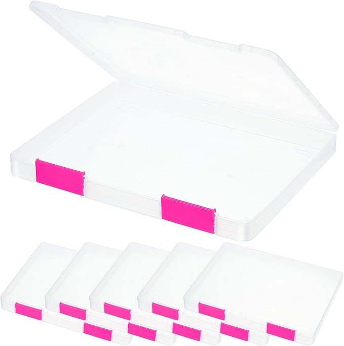 PATIKIL Clear A4 File Portable Project Case with Buckle Plastic Storage Box for 8.5" x 11" Letter Paper Scrapbook Paper Storage Boxes, 6Pcs, 12.4"x9.8"x1.2", Dark Pink