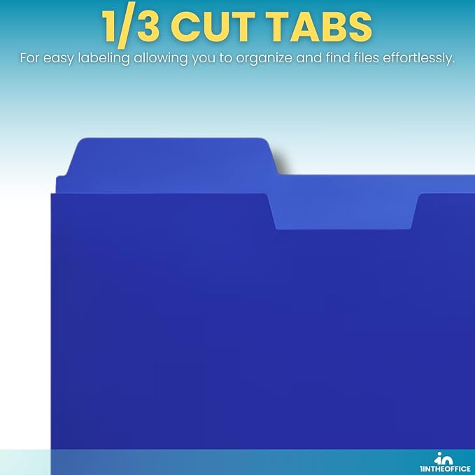 1InTheOffice File Jackets Letter Size, File Pocket Folders, Plastic File Jackets, 1/3 Cut Tab, 8.5" X 11", Reinforced, Assorted Colors, 5 Pack