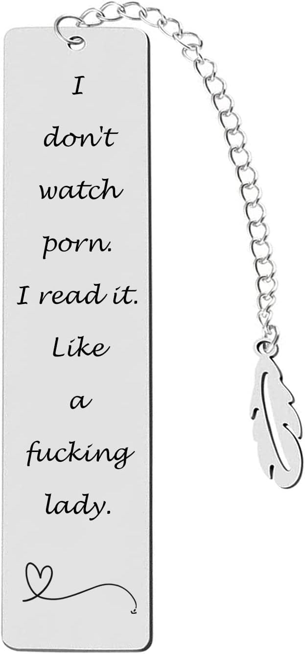 Teniinet Metal Bookmark Gift, 'I Don't Watch Porn. I Read it Like a Fking Lady' Stainless Steel Leaf Pendant Book Mark with Box for Women, Men, Friends, Teacher, Classmate, Book Lovers