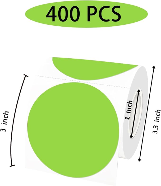 STARLIBOO 3 Inch Round Thermal Stickers Labels, Green Thermal Labels Round, Self-Adhesive Round Direct Thermals Sticker Label, Printer Stickers for Business