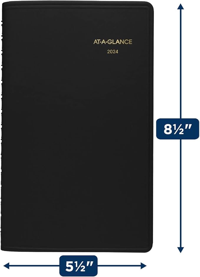 AT-A-GLANCE 2024 Weekly Appointment Book Planner, 5" x 8", Small, 12 Months, Black (700750524)
