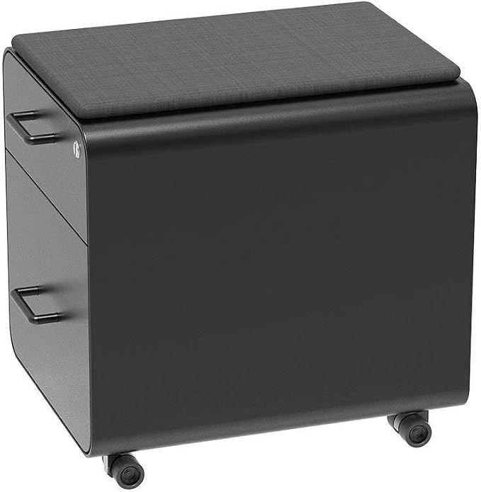 Monoprice Round Corner 2-Drawer File Cabinet - Black, Lockable with Seat Cushion - Workstream Collection (137880)