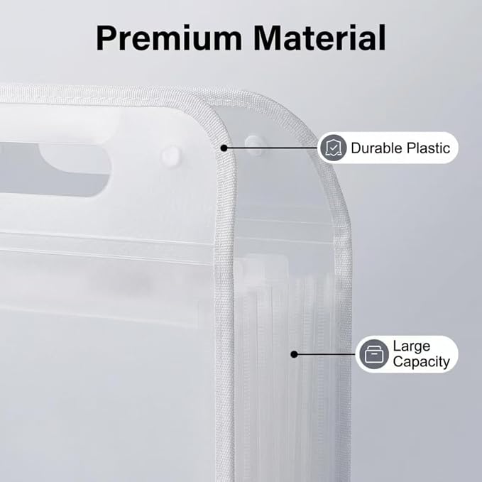 Translucent Accordion File Folder,13 Pockets Expanding File Organize with Labels,A4 Letter Size Document Receipt Organizer Accordion Filing Folder for School, Home,Office.(Clear White)