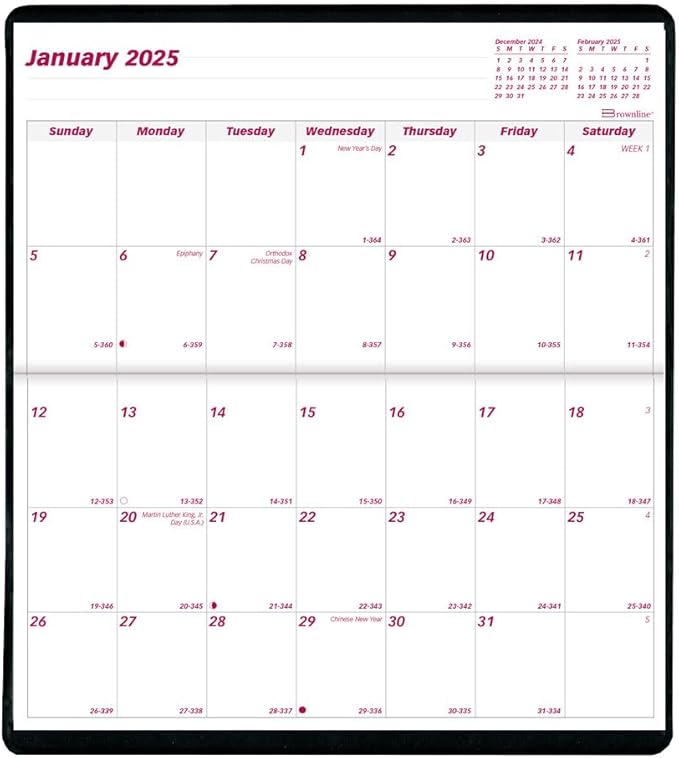 Brownline® 2026 Essential Monthly Two-Year Pocket Planner, January 2026 to December 2027, Stitched Binding, 6.5" x 3.5", Assorted Colors (CA24.AST-26)